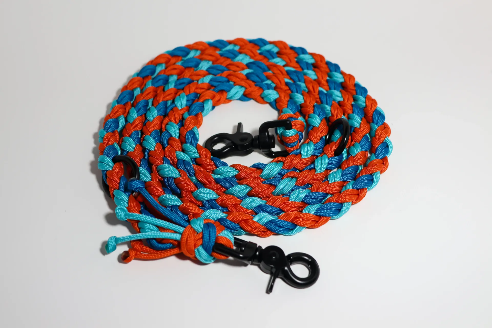 Laisse tressée en paracorde à deux anneaux (3 pieds, Carte blanche, Pas de couleur supplémentaire, Pas de couleur supplémentaire, Pas de couleur supplémentaire, Attache régulière noire)