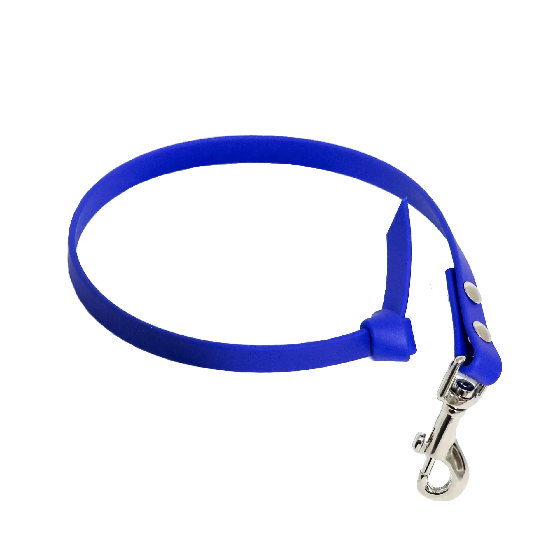 Laisse courte en BioThane® (1/2 pouce, Base rivetée, nœud avec rivet, Carte blanche, Brass)